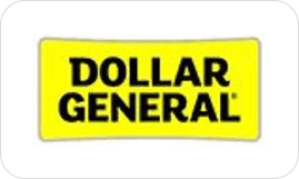 A yellow dollar general sign sitting on top of a white table.