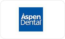 A blue square with the words aspen dental on it.