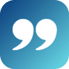 A blue and white icon with the word " quotation marks ".