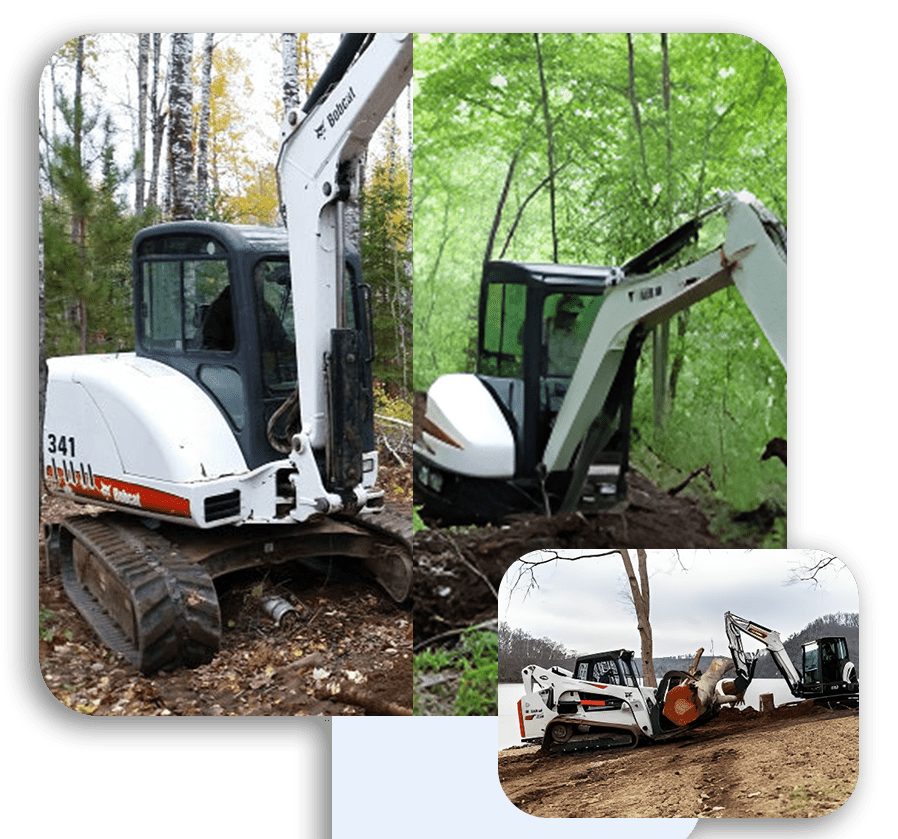 A picture of some trees and two different types of equipment.